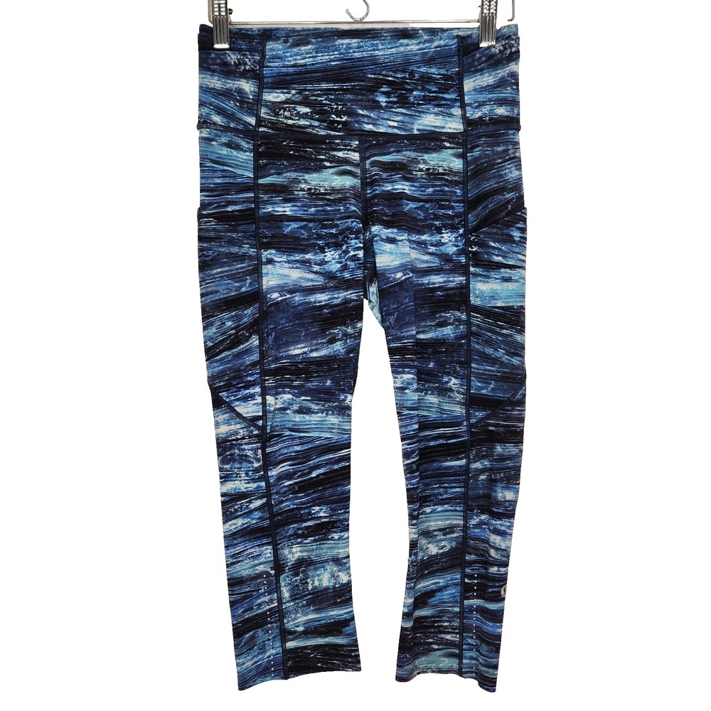 Lululemon Fast Free Crop II Nulux 19" Size 6 Shoreline Multi Blue W6AKIS